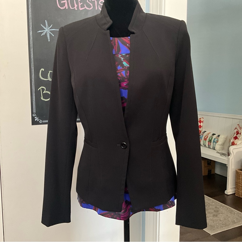 WHBM Jacket Black Blazer White House Black Market Collarless Fitted Jacket - Picture 1 of 10